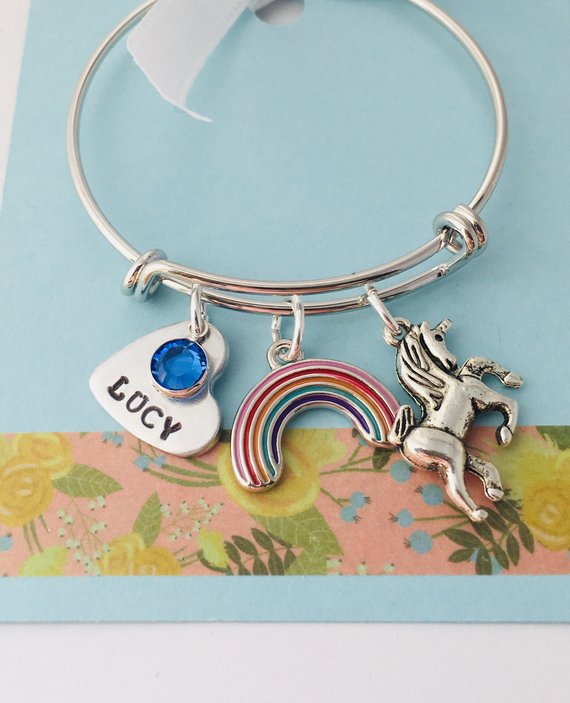 Personalized Unicorn Bracelet, Little Girl Charm Bracelet