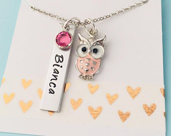 Personalized Owl Necklace, Owl Name Necklace, Little Girls Jewelry