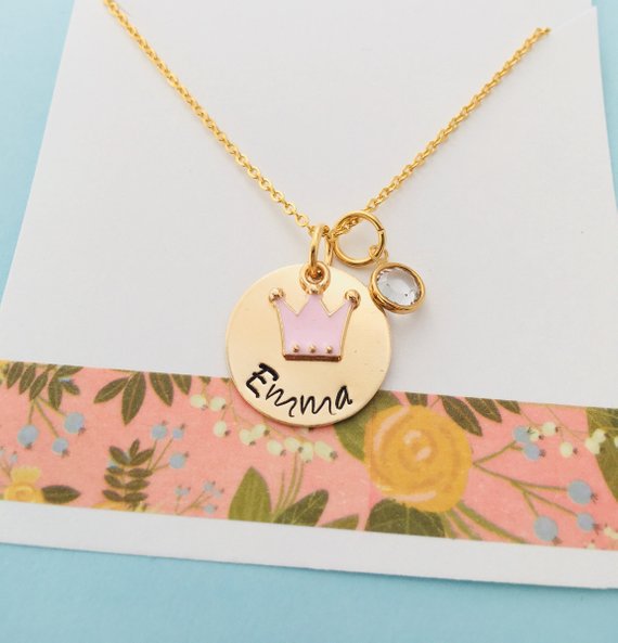 Princess Necklace, Little Girls Name Necklace, Crown
