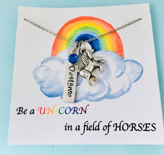 Personalized Unicorn Necklace, Unicorn Name Necklace, Little Girls Jewelry, Unicorn Birthday