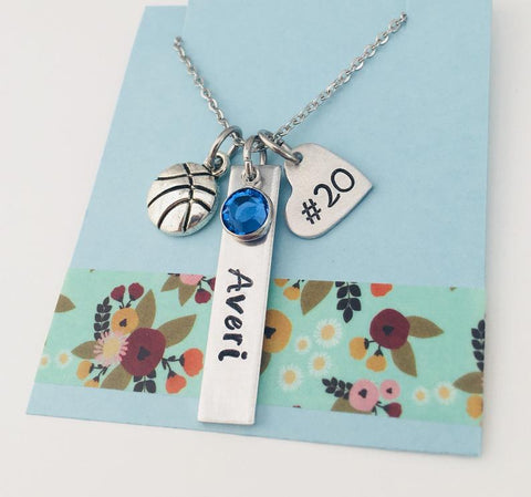 Personalized Basketball Charm Necklace with Number Charm