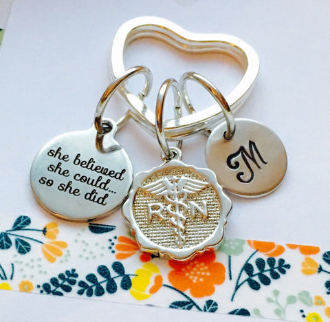 Nurse Keychain, Personalized Nurse Gift, Nursing Degree, She belived she could so she did